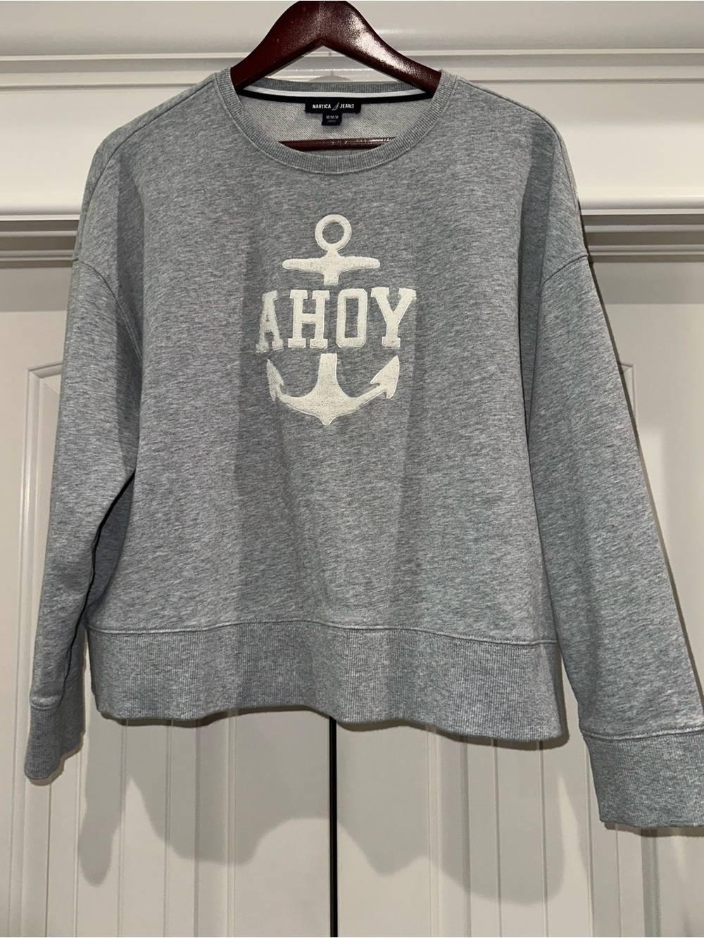 Nautica Jeans Ahoy Anchor Sweatshirt Medium Gray Nautical Coastal Preppy